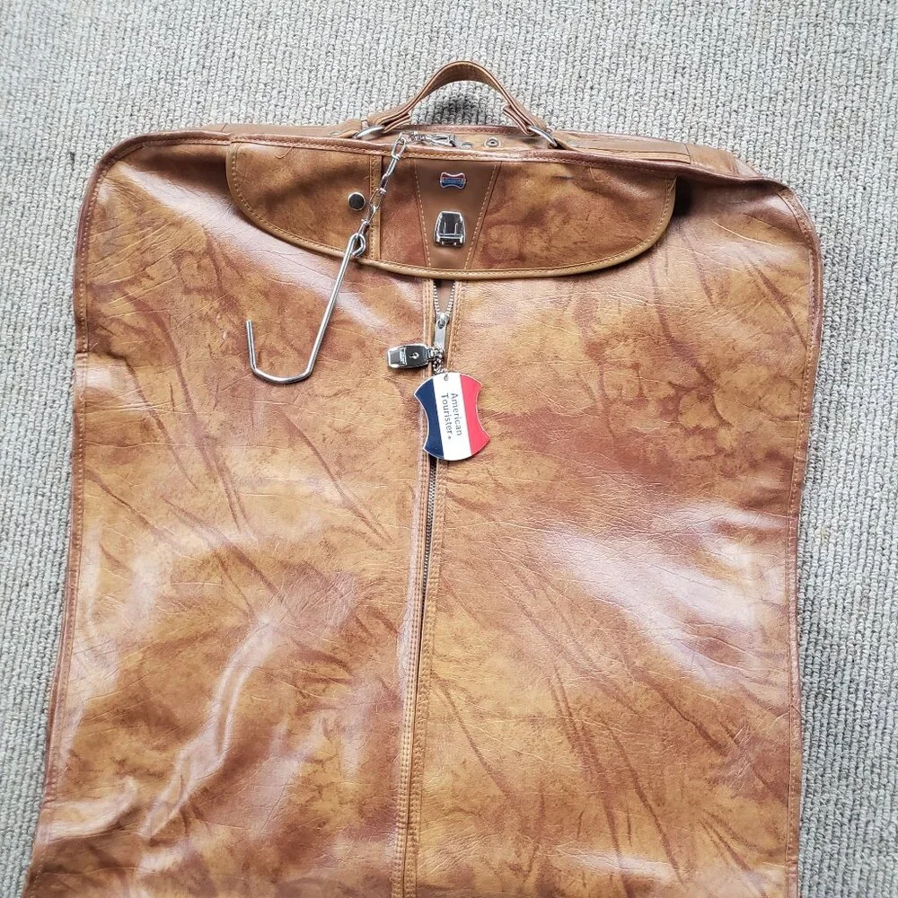 Vintage American Tourister Luggage Garment Suit Bag Leather Brown